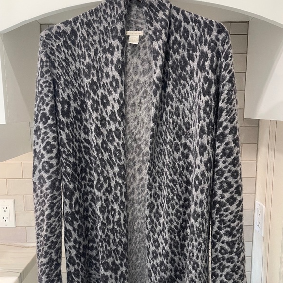White & Warren Leopard Cashmere Cardigan - Picture 1 of 5